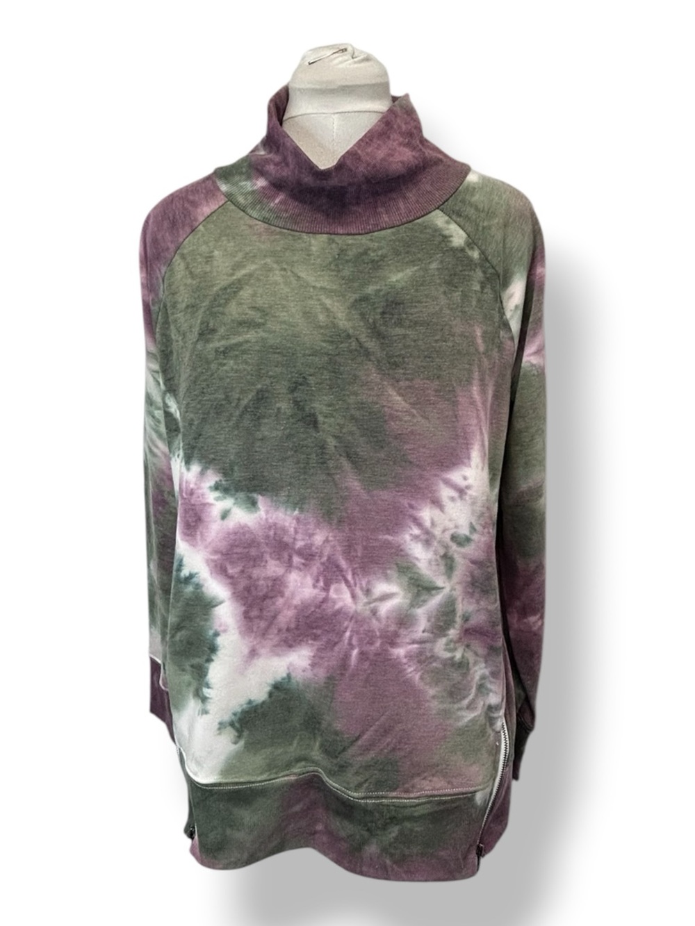The Sweatshirt Project Women’s Tie-Dye Mock Neck Pullover Sweater Green/Purple